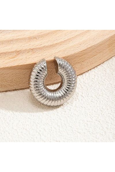 Rachel Silver Thick Serrated Pipe Plate Cartilage Earrings - Double Pieces