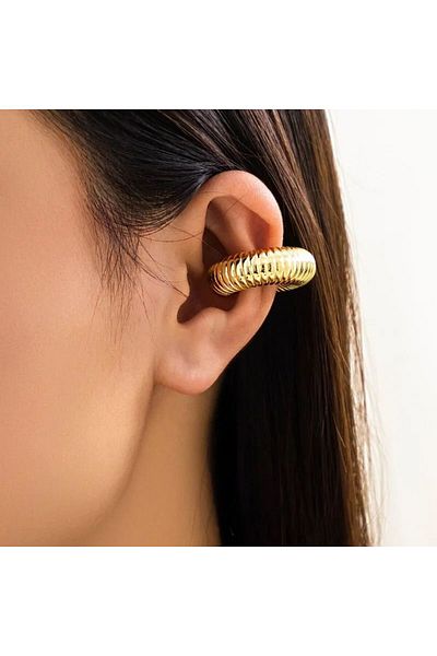 Rachel Gold Thick Serrated Pipe Plate Cartilage Earrings - Double Pieces