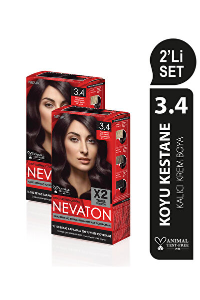 Nevaton 2'Lİ SET 3.4 KOYU KESTANE Kalıcı Krem Saç Boyası Seti (4 boya + 4 oks...