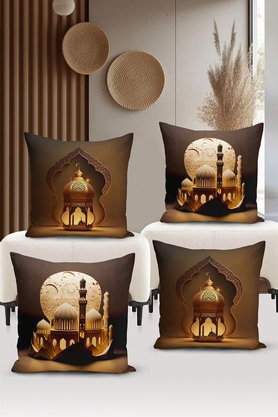 Bertille Home Комплект калъфки за възглавници с двустранен дигитален печат от серия Ramadan от 4 части (комплект калъфки за възглавници Ramadan)