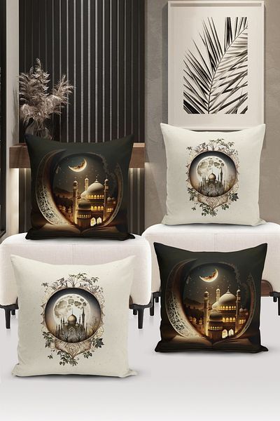 Bertille Home Ramadan Series Double Side Digital Printed Σετ 4 Μαξιλαροθήκης Ριχτάρι (Σετ Κάλυμμα Μαξιλαριού Ramadan)