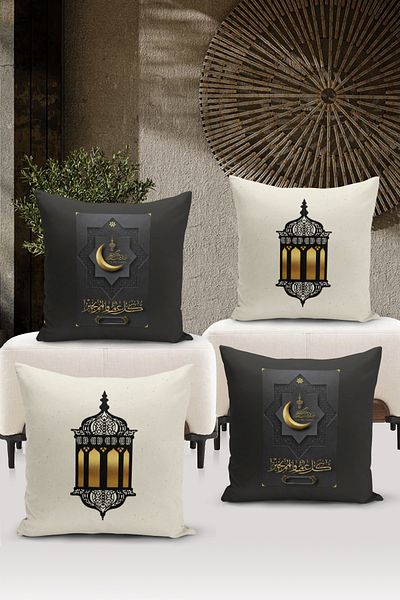 Bertille Home Ramadan Series Double Side Digital Printed Σετ 4 Μαξιλαροθήκης Ριχτάρι (Σετ Κάλυμμα Μαξιλαριού Ramadan)