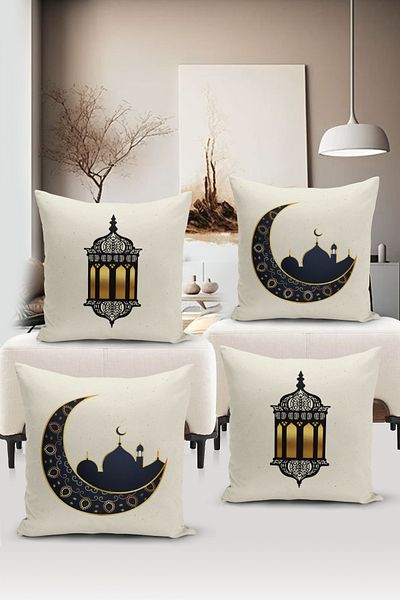 Bertille Home Ramadan Series Double Sided Digital Printed 4-Piece Throw Pillow Case Set (Ramadan Cushion Cover Set)