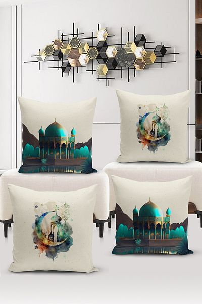 Bertille Home Ramadan Series Double Side Digital Printed Σετ 4 Μαξιλαροθήκης Ριχτάρι (Σετ Κάλυμμα Μαξιλαριού Ramadan)