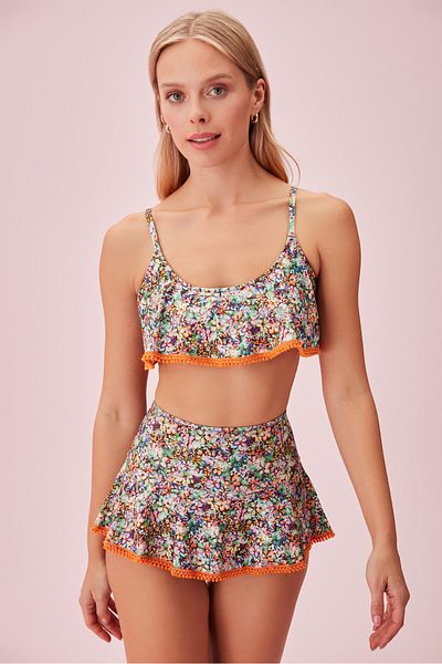 SUWEN Bandeau-Bralet-Bikinioberteil mit Volants
