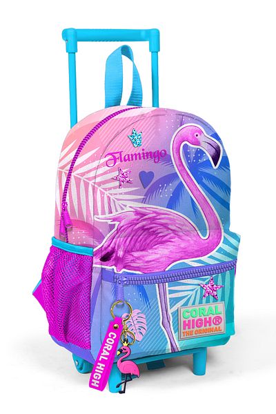 Coral High Rucsac Little Nest Squeegee cu model flamingo roz lavandă, două compartimente 24006