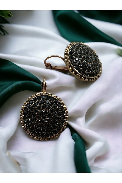 FAYRA ACCESSORIES Black Diamond Taşlı Daire Küpe