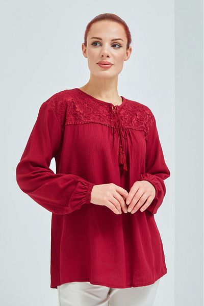 Stilmony Women's Burgundy Sile Cloth Summer Blouse
