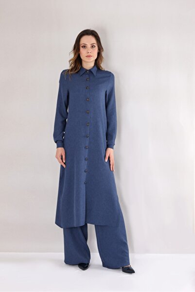 Fashion Showcase Long Linen Tunic - Indigo