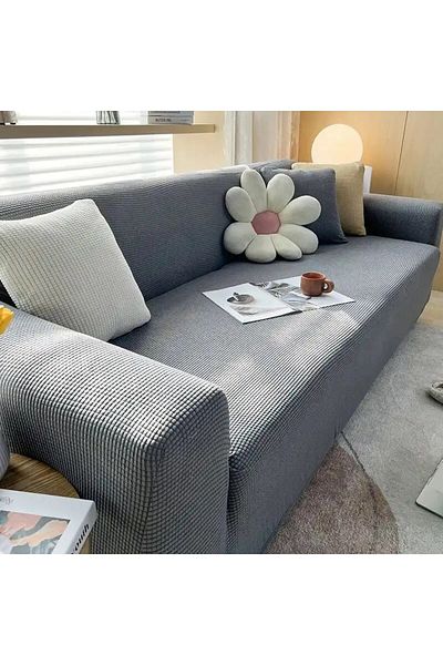 UYUMEV Bamboo 3-Seater Piticarre Licra Seat Cover. Stretch Tire Cheekyat Sofa Cover. 1 Ad. Dark Gray