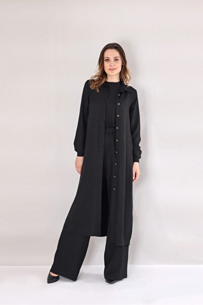 Fashion Showcase Long Linen Tunic - Black