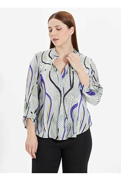 Selen Hakim Yaka Desenli Mor Kadın Bluz 24YSL8799-BB