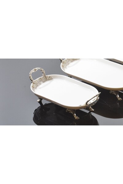 BULUTHOMEAKSESUAR OVAL PRESENTATION HOLDER WITH PORCELAIN HANDLES 25X15 SILVER