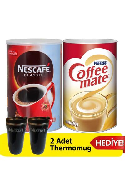 Nestle Nescafe Classic 1 Kg + Coffee Mate Kahve Kreması 2 Kg + 2 Adet Thermomug Hediye