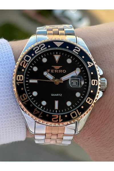FERRO 30 Mt Waterproof Men's Wrist Watch with Steel Cord Calendar EFM11196-E2