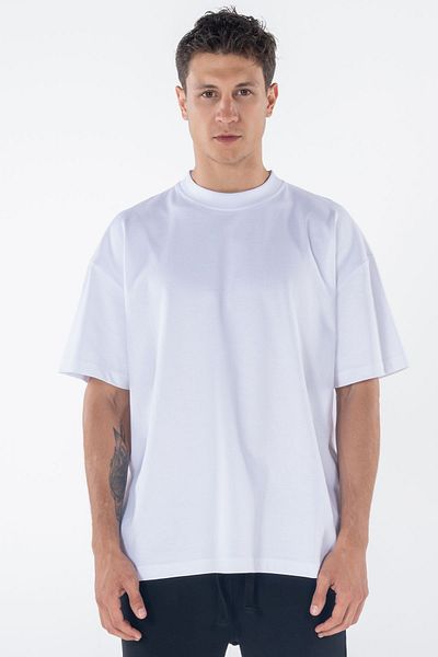 Friday Offset Tricou supradimensionat pentru bărbați, alb, 100% bumbac, cu decolteu rotund