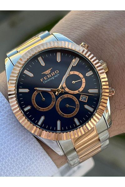 FERRO Steel Cord Inner Functions 30 Mt Waterproof Men's Wristwatch with Active Calendar EFM31289-E3