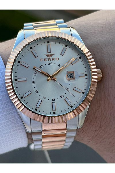 FERRO 30 Mt Waterproof Men's Wrist Watch with Steel Cord Calendar EFM11288-E