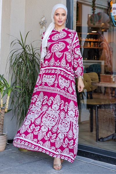 Bestenur Fuchsia Hardy Tkano Viskoza haljina - 848