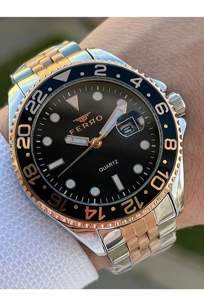 FERRO 30 Mt Waterproof Men's Wrist Watch with Steel Cord Calendar EFM11196-E2