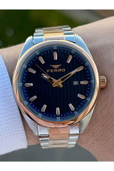 FERRO 30 Mt Waterproof Men's Wrist Watch with Steel Cord Calendar EFM11240-E3