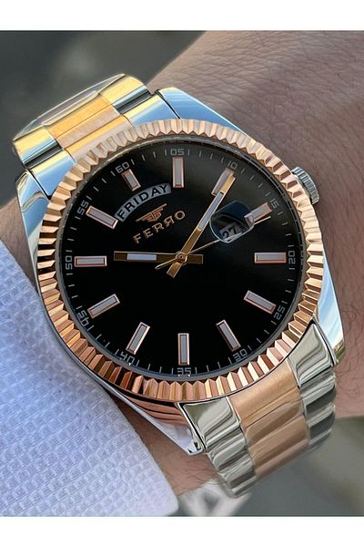 FERRO 30 Mt Waterproof Men's Wrist Watch with Steel Cord Calendar EFM11211-E2