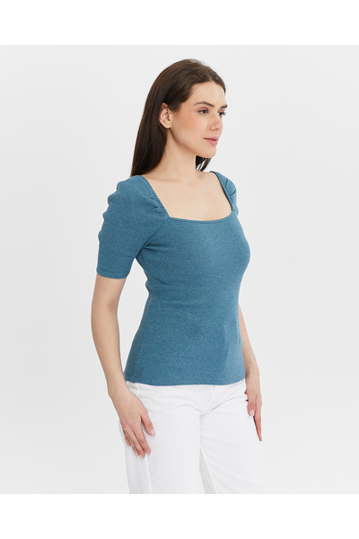 mor butik синя блузка з квадратним коміром і рукавами принцеса prenses0888