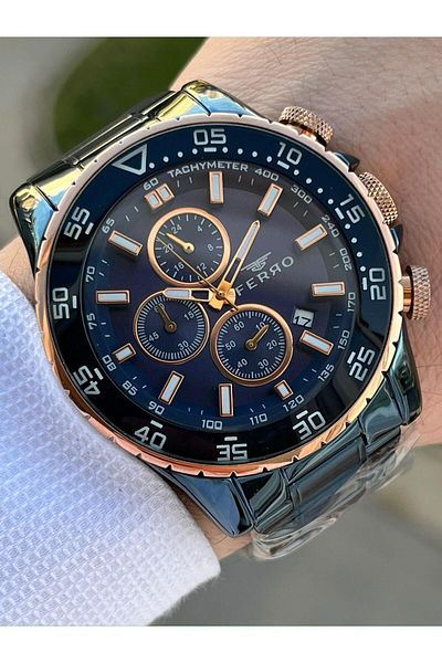 FERRO Steel Cord Inner Functions 30 Mt Waterproof Men's Wristwatch with Active Calendar
