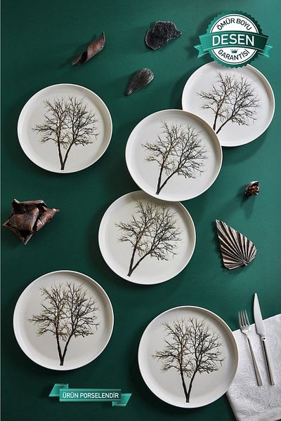 Güral Porselen Dream 6-Piece Cake Presentation and Serving Set