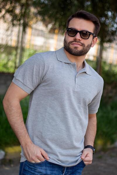 Azıcık Akıllı Ανδρικό μπλουζάκι πόλο με μανίκια σε γκρι μελανζ Ταμίλ άνετο 10...