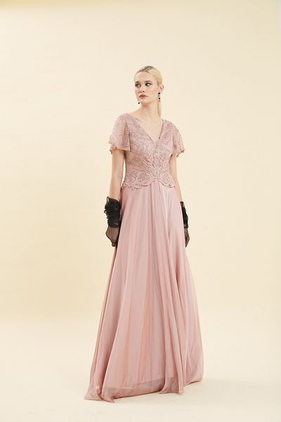VERDA V-Neck Embroidered Evening Dress