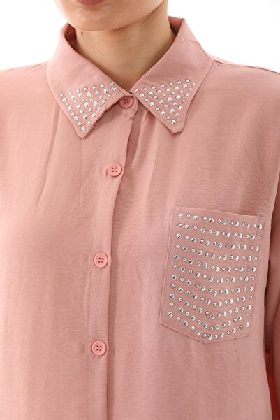 WestBound Women's Jewelled Hijab Double Summer Tunic Trousers Bottom and Top Set - Powder