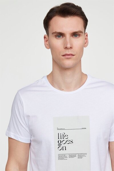 Tudors Ανδρικό T-shirt Slim Fit Slim Fit 100% βαμβακερό τυπωμένο λευκό μπλουζάκι με λαιμόκοψη