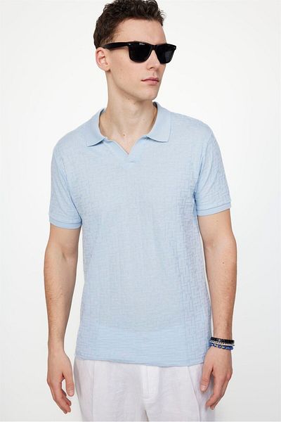 Tudors Ανδρικό Slim Fit Slim Fit Βαμβακερό πλεκτό μπλουζάκι πόλο με λαιμόκοψη V