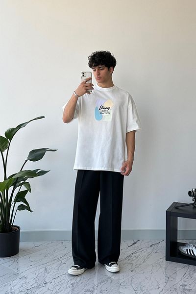 Flaw Wear Pattern Printed White Oversize T-Shirt