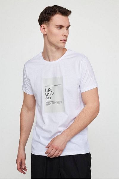 Tudors Ανδρικό T-shirt Slim Fit Slim Fit 100% βαμβακερό τυπωμένο λευκό μπλουζάκι με λαιμόκοψη