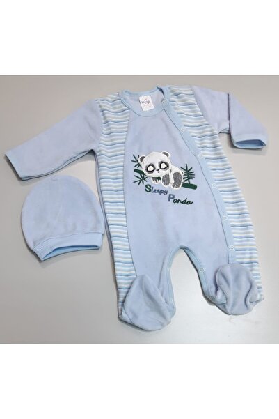 Sönmez Baby PANDA KADİFE KIŞLIK TULUM VE ŞAPKASI İKİLİ BEBE TAKIM