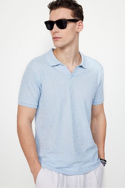 Tudors Ανδρικό Slim Fit Slim Fit Βαμβακερό πλεκτό μπλουζάκι πόλο με λαιμόκοψη V