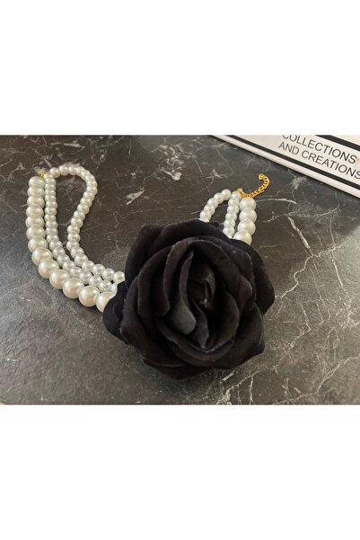 Jovela Siyah gül inci kolye choker