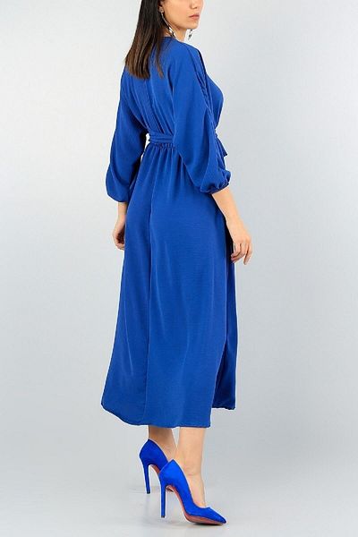 NY MODA Γυναικείο ΜΠΛΕ Φόρεμα Mevlana με ελαστική μέση ζώνη Atlas ύφασμα Md1-78657