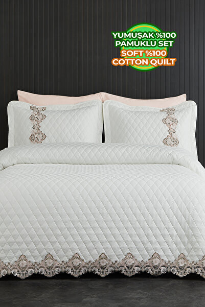 Patterson Lacy Bedspread Double 100% Cotton Fiber Filled May (Pike) Set Laced Off White