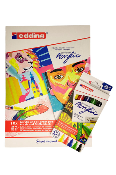 Edding 5100 Akrilik Markör 5’Li Paket (Temel) ve Akrilik Yağlı Boya Bloğu A4 ...
