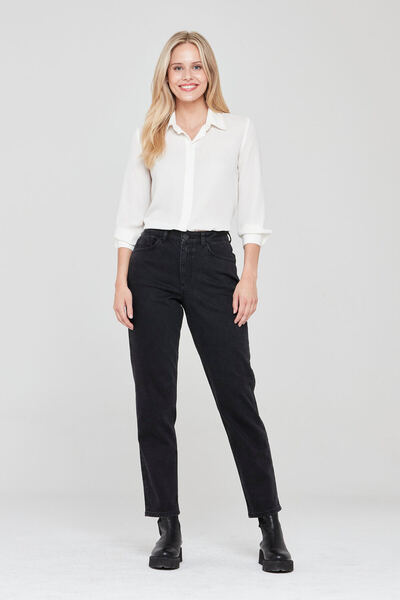 Black Boyfrıend Women's Denim Jeans Aged in Dark Tone