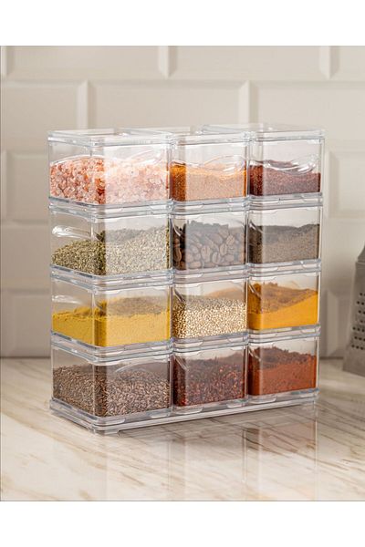 AKTURK HOME Transparent Spice Rack with 12 Spoons