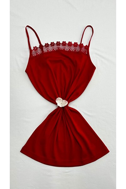 Clara Butik Kadın Pamuklu Likralı Güpürlü Dantelli Kadın Askılı Atlet İp Askılı 2li Paket Ekonomik