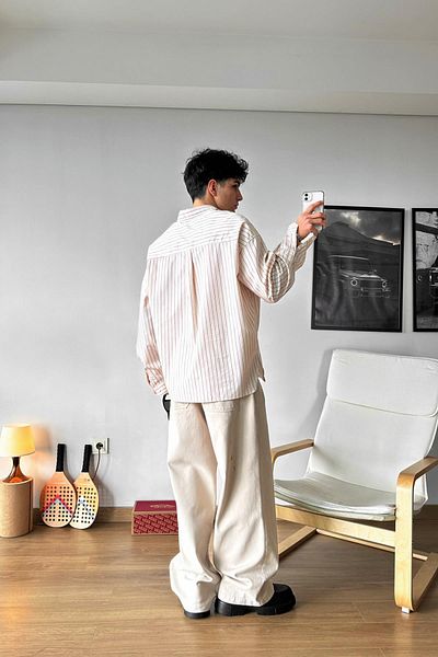 Flaw Wear Old Money Striped Beige Oversize Shirt
