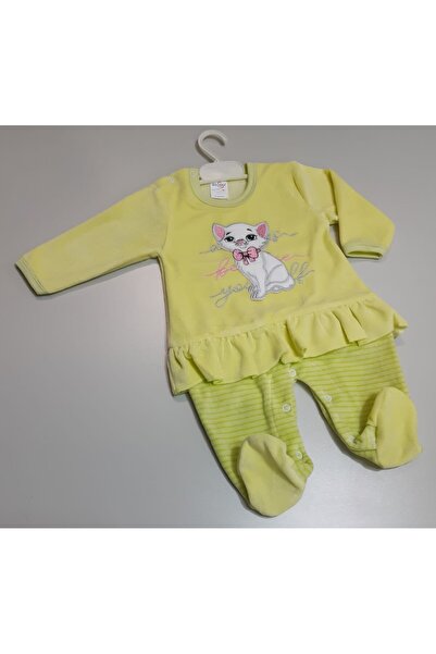 Sönmez Baby KEDİCİK DESEN ETEKLİ KADİFE KIŞLIK TULUM KIZ BEBE TAKIM