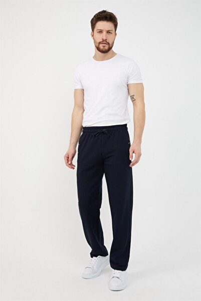 mmetalic Lacivert Erkek Fermuar Cep Nakış Detaylı Düz Paça Rahat Kesim Eşofman Altı