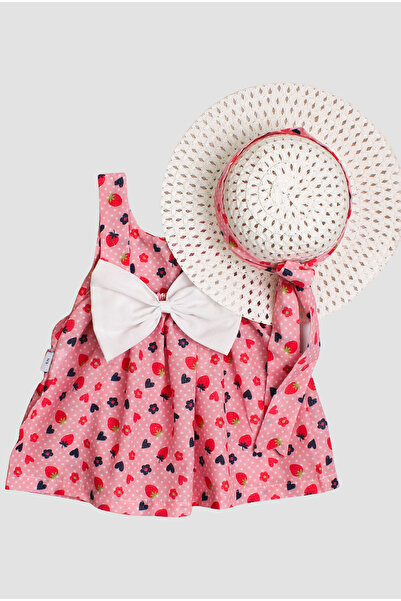 Chicsy Baby Desenli Fiyonklu Şapkalı Kız Bebek Elbisesi