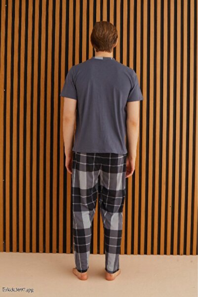 MEBA Men's Short Sleeve Gray Seasonal Collar Buttoned Dowry Pajamas Set /2